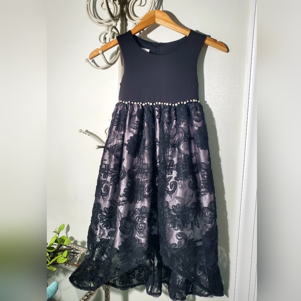 Bonnie Jean Elegant Black Lace Kids Formal Dress Size 6X